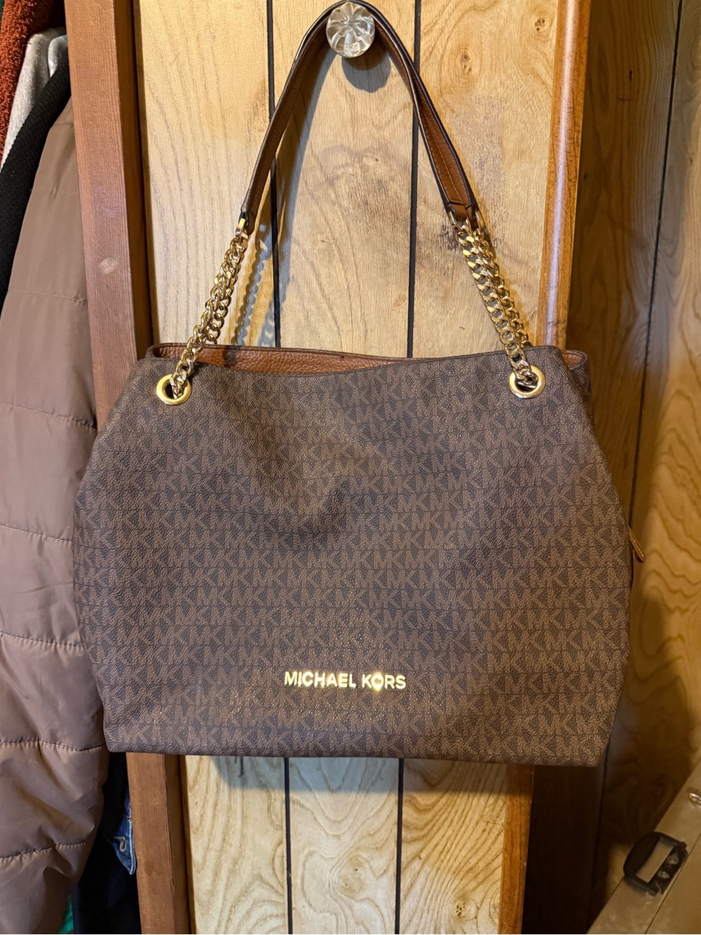 Michael Kors Brown Signature Chain-Handle Shoulder Bag